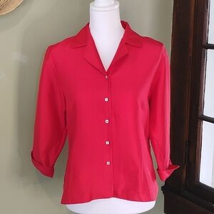 Christy & Jill Silk Blouse Red Pearlized Buttons Valentine's Women's Medium